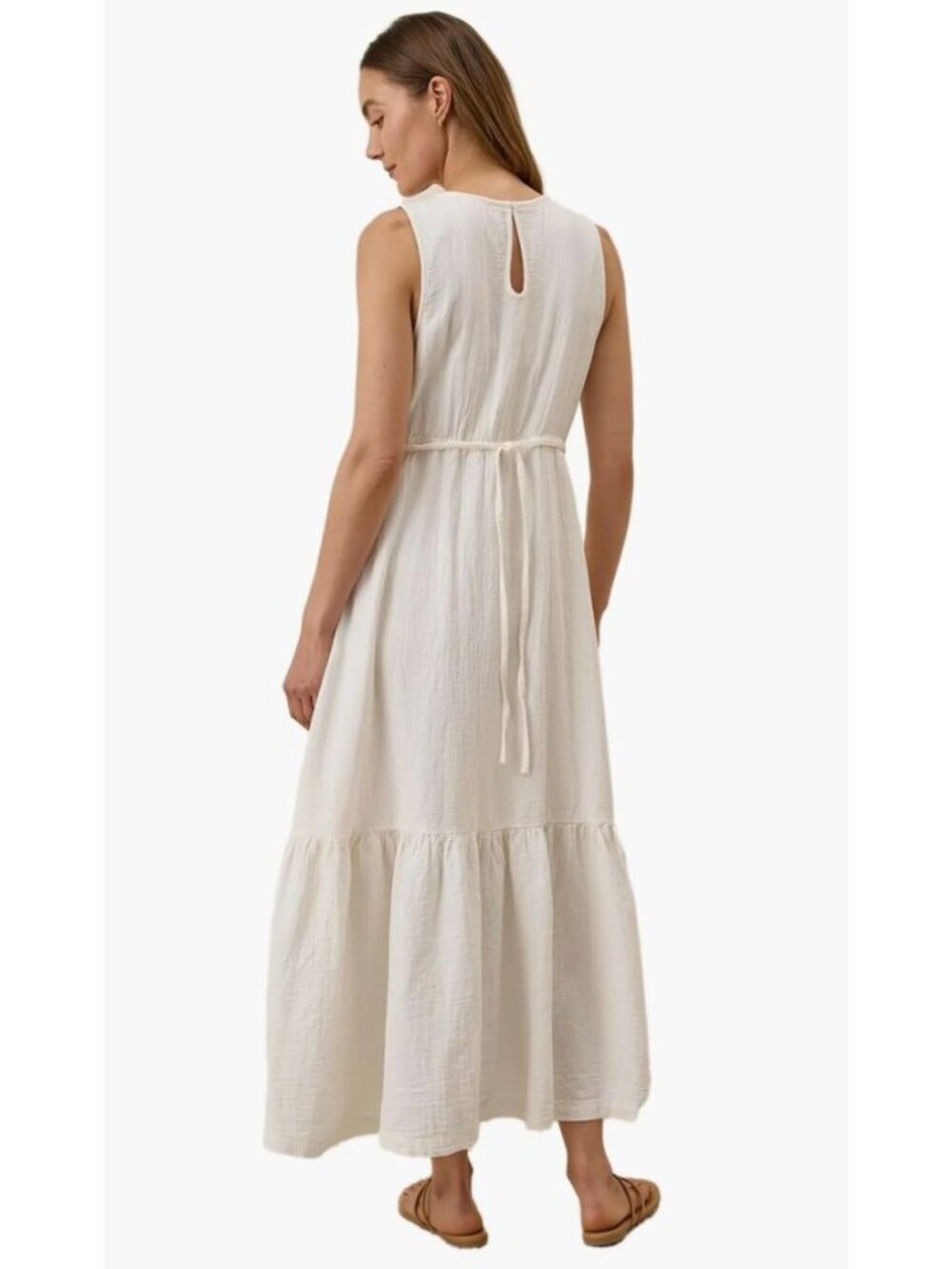 New Pact Organic Cotton Double Gauze Beach To Brunch Dress Medium Ivory MSRP$138 - Picture 13 of 17